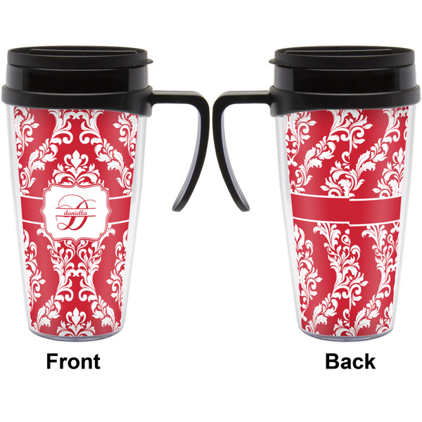 Damask Travel Mug with Black Handle - Approval