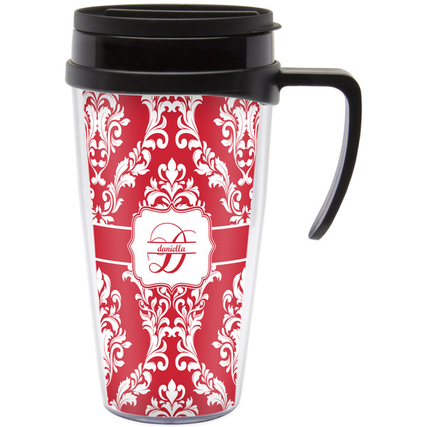 Custom Damask Acrylic Travel Mug with Handle (Personalized)