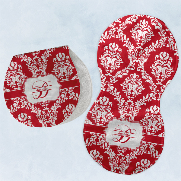 Custom Damask Burp Pads - Velour - Set of 2 w/ Name and Initial