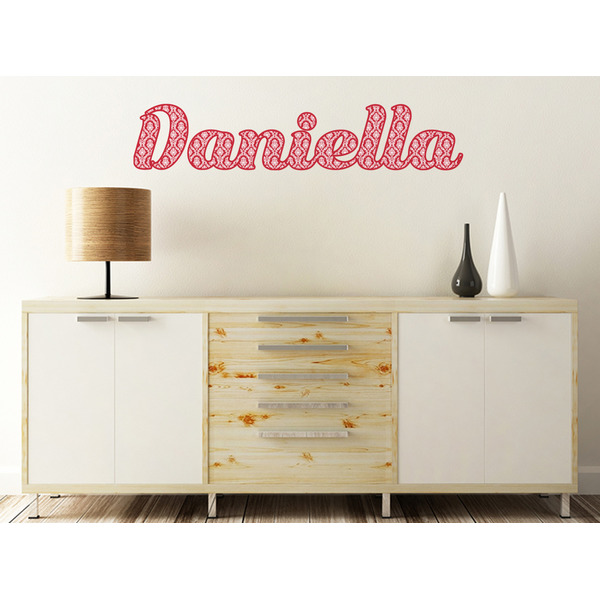Damask Wall Name Decal On Wooden Desk