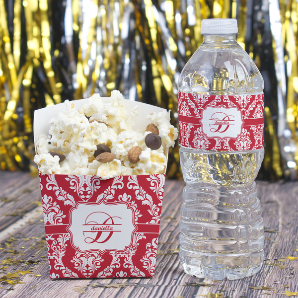 Damask Water Bottle Label - w/ Favor Box