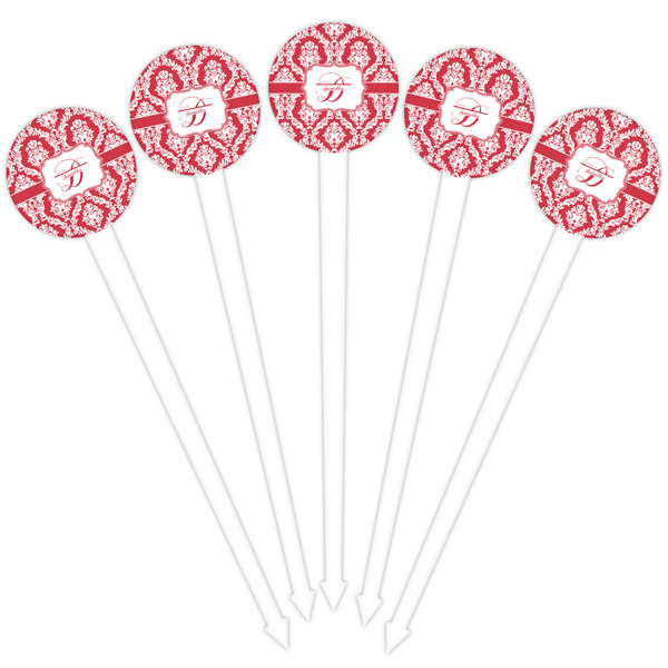 Damask White Plastic 4" Food Pick - Round - Fan View