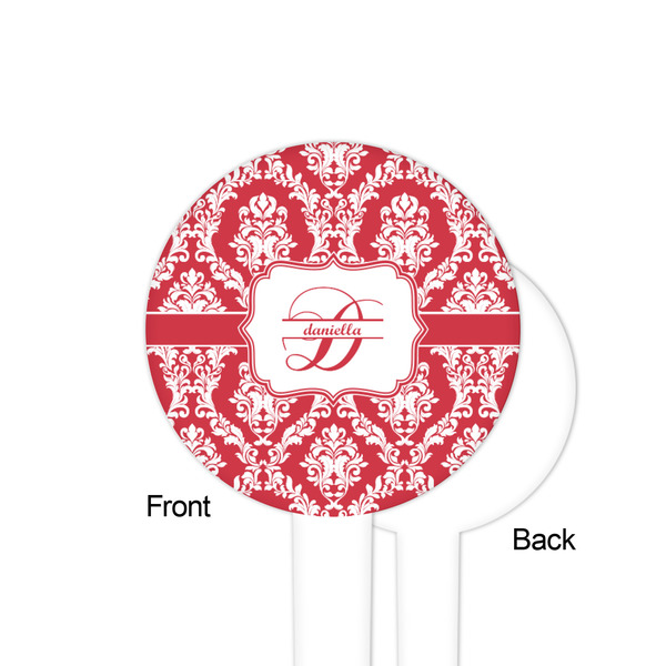 Damask White Plastic 4" Food Pick - Round - Single Sided - Front & Back