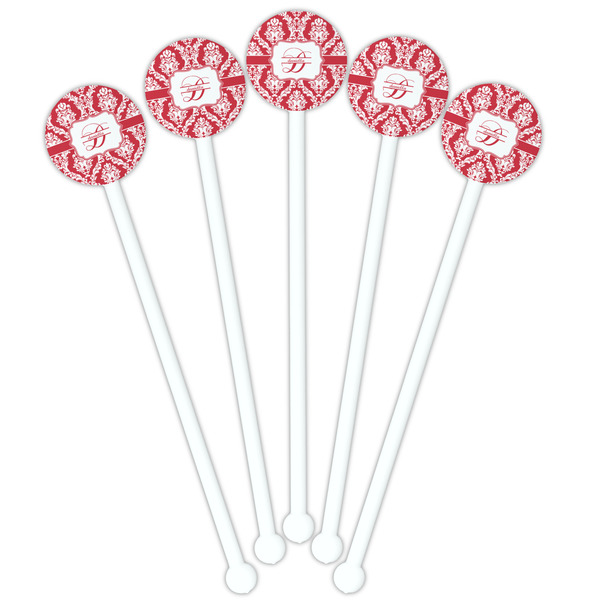 Damask White Plastic 5.5" Stir Stick - Fan View