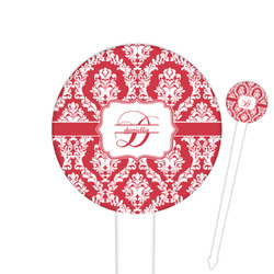 Damask 6" Round Plastic Food Picks - White - Double Sided (Personalized)