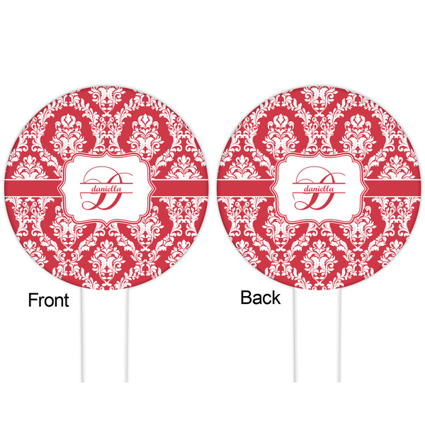 Damask White Plastic 6" Food Pick - Round - Double Sided - Front & Back