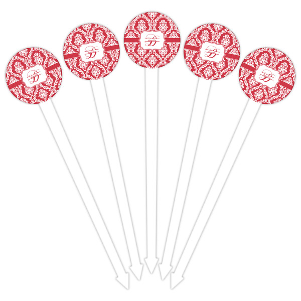 Damask White Plastic 6" Food Pick - Round - Fan View