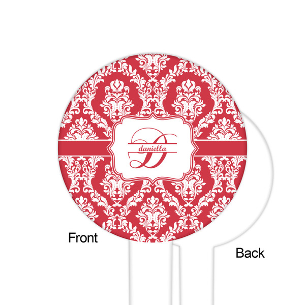 Damask White Plastic 6" Food Pick - Round - Single Sided - Front & Back