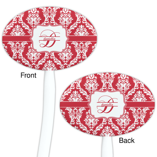 Damask White Plastic 7" Stir Stick - Double Sided - Oval - Front & Back