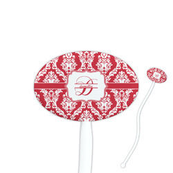 Damask 7" Oval Plastic Stir Sticks - White - Double Sided (Personalized)