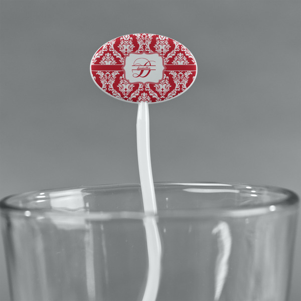 Damask White Plastic 7" Stir Stick - Oval - Main