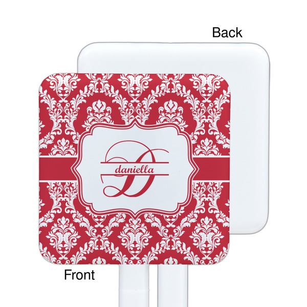 Damask White Plastic Stir Stick - Single Sided - Square - Approval