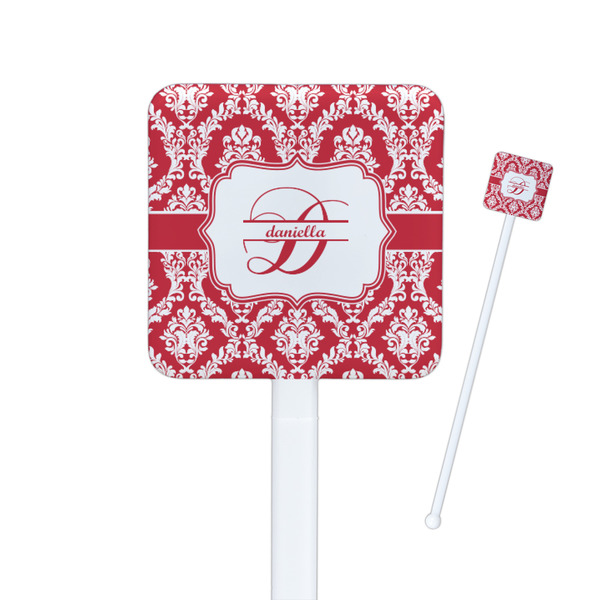 Custom Damask Square Plastic Stir Sticks - Single Sided (Personalized)