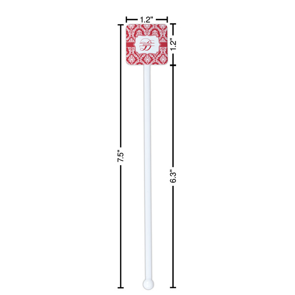 Damask White Plastic Stir Stick - Square - Dimensions