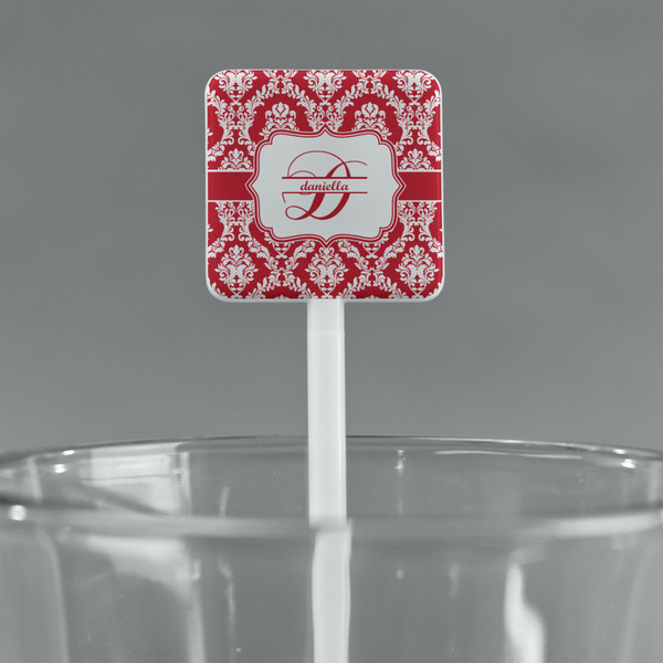 Damask White Plastic Stir Stick - Square - Main