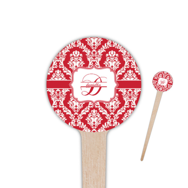 Custom Damask 4" Round Wooden Food Picks - Double Sided (Personalized)