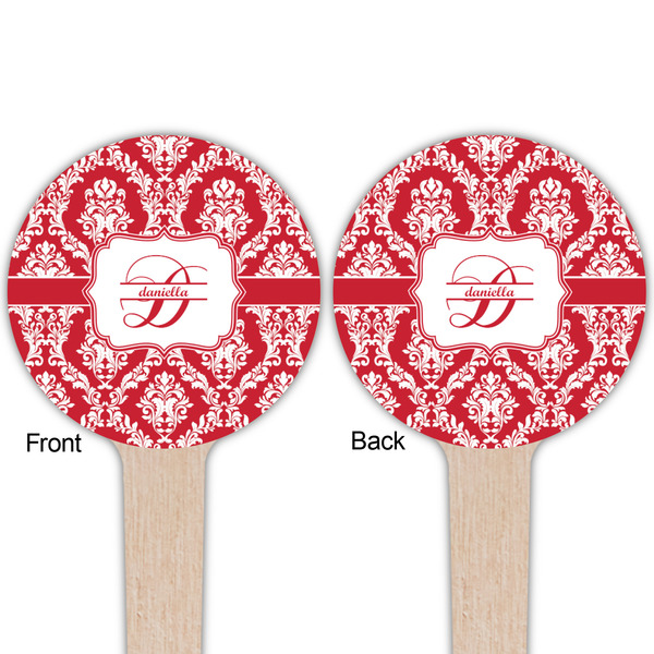 Damask Wooden 4" Food Pick - Round - Double Sided - Front & Back
