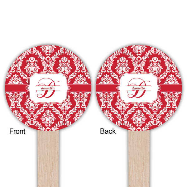 Damask Wooden 6" Food Pick - Round - Double Sided - Front & Back