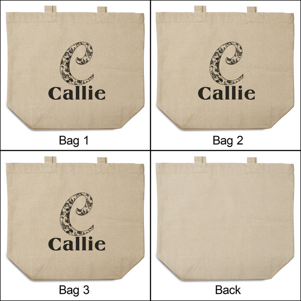 Toile 3 Reusable Cotton Grocery Bags - Front & Back View