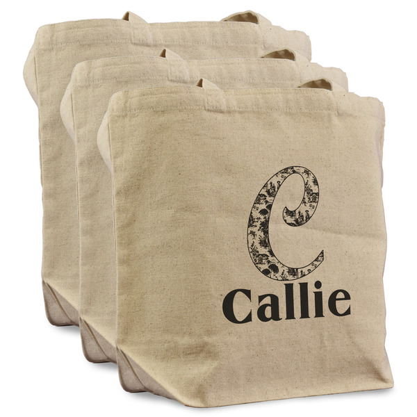 Custom Toile Reusable Cotton Grocery Bags - Set of 3 (Personalized)