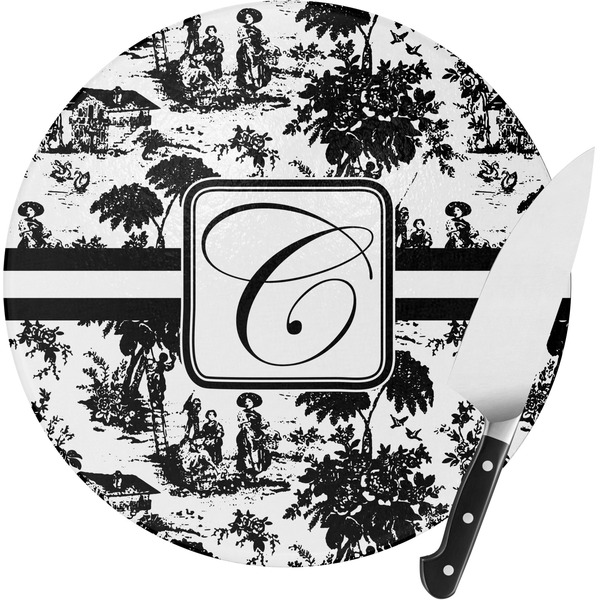 Custom Toile Round Glass Cutting Board - Small (Personalized)