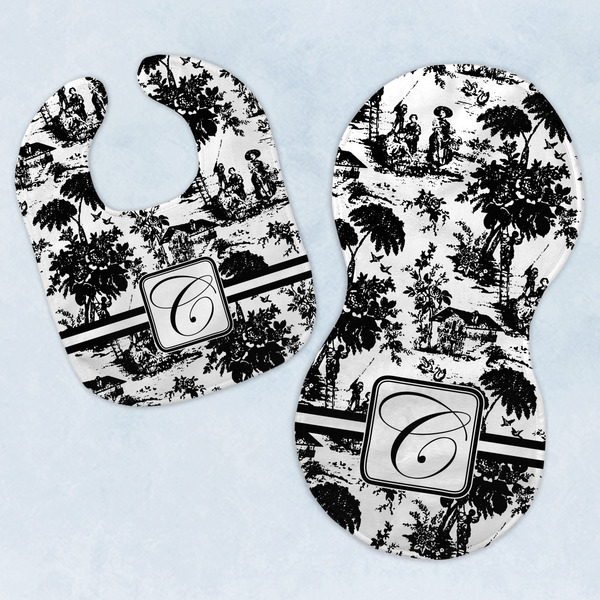 Custom Toile Baby Bib & Burp Set w/ Initial