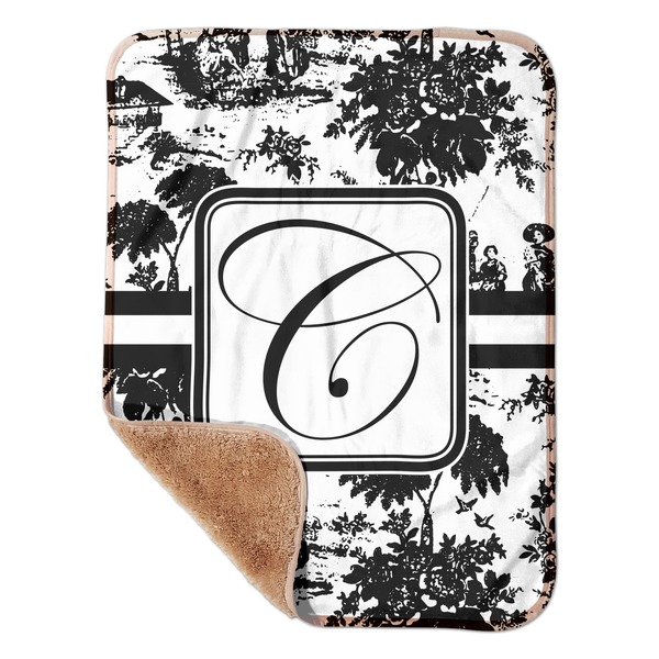Custom Toile Sherpa Baby Blanket - 30" x 40" w/ Initial