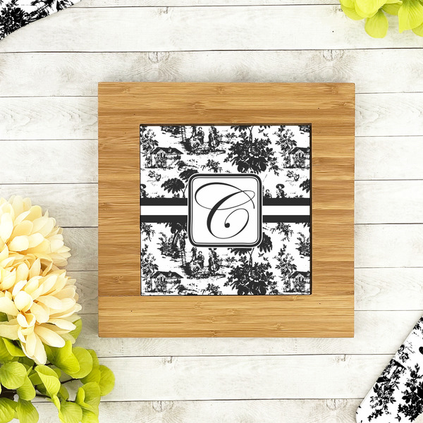 Toile Bamboo Trivet with 6" Tile - LIFESTYLE