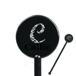 Toile 5.5" Round Plastic Stir Sticks - Black - Single Sided (Personalized)