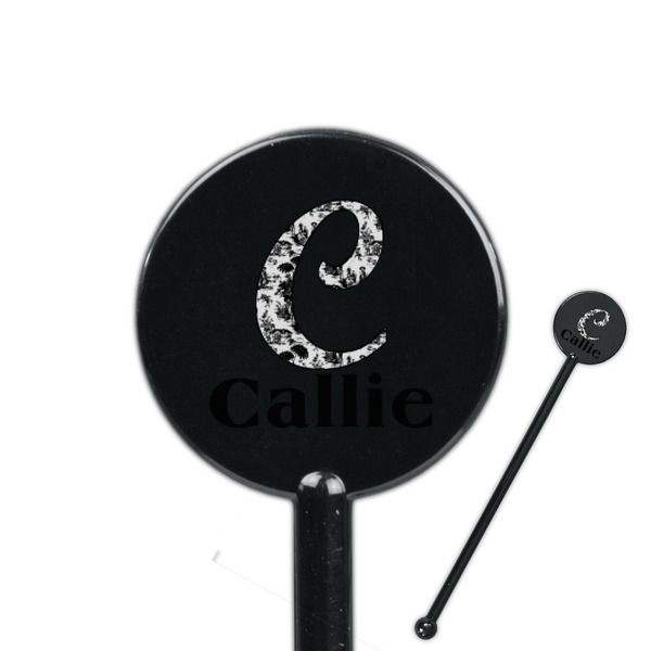 Custom Toile 5.5" Round Plastic Stir Sticks - Black - Single Sided (Personalized)