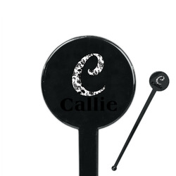 Toile 7" Round Plastic Stir Sticks - Black - Single Sided (Personalized)