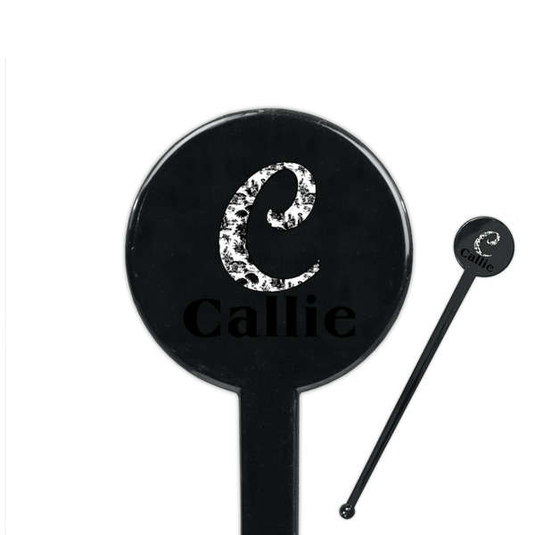 Custom Toile 7" Round Plastic Stir Sticks - Black - Single Sided (Personalized)