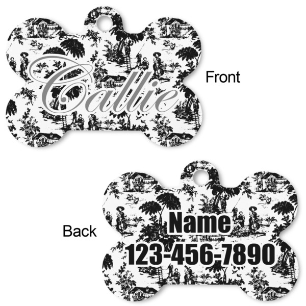 Toile Bone Shaped Dog Tag - Front & Back