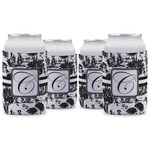 Toile Can Cooler (12 oz) - Set of 4 w/ Initial