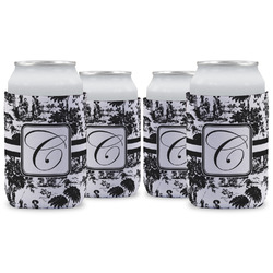 Toile Can Cooler (12 oz) - Set of 4 w/ Initial