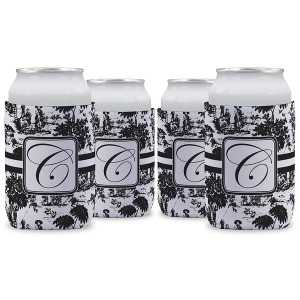 Custom Toile Can Cooler (12 oz) - Set of 4 w/ Initial