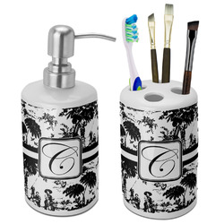 Toile Ceramic Bathroom Accessories Set (Personalized)