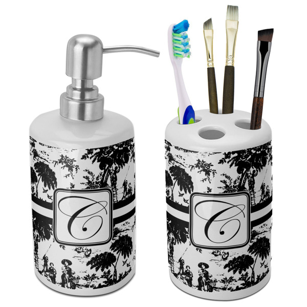 Custom Toile Ceramic Bathroom Accessories Set (Personalized)
