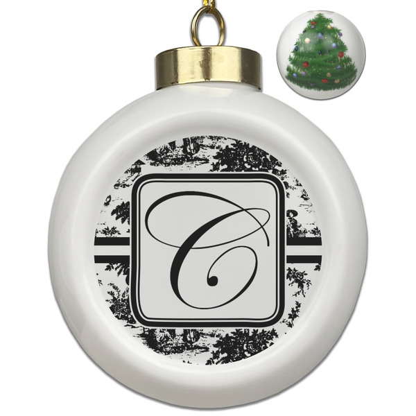 Custom Toile Ceramic Ball Ornament - Christmas Tree (Personalized)