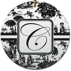 Toile Round Ceramic Ornament w/ Initial