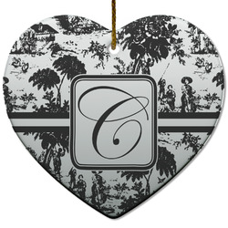 Toile Heart Ceramic Ornament w/ Initial