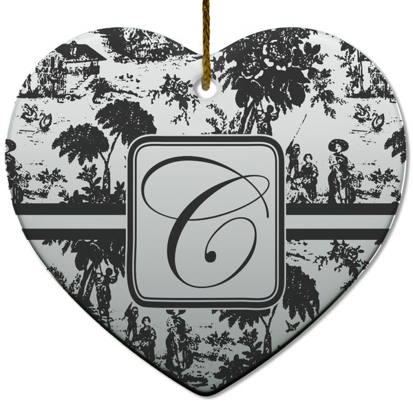 Custom Toile Heart Ceramic Ornament w/ Initial