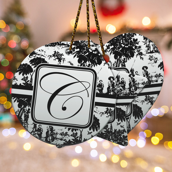 Custom Toile Ceramic Ornament w/ Initial