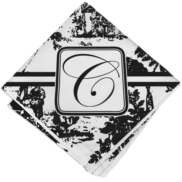 Custom Toile Cloth Cocktail Napkin - Single w/ Initial