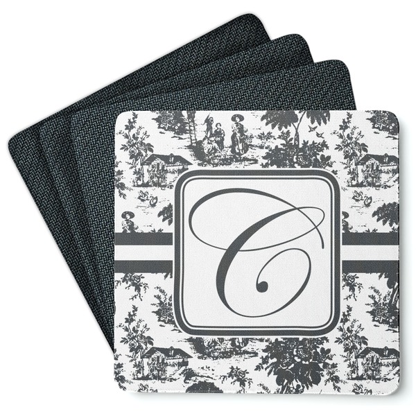 Custom Toile Square Rubber Backed Coasters - Set of 4 (Personalized)