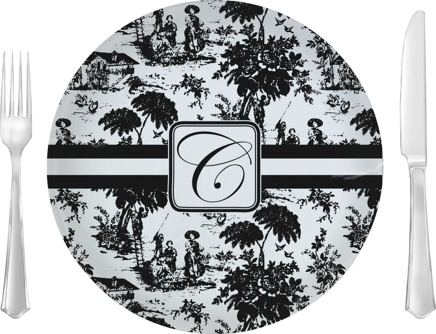 Custom Toile 10" Glass Lunch / Dinner Plates Single or Set