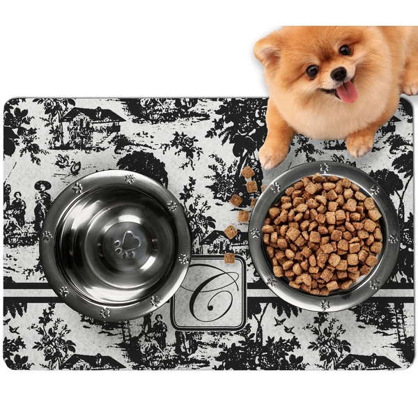Custom Toile Dog Food Mat - Small w/ Initial