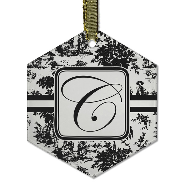 Toile Frosted Glass Ornament - Hexagon