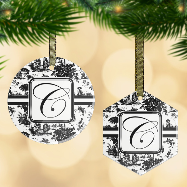 Custom Toile Flat Glass Ornament w/ Initial