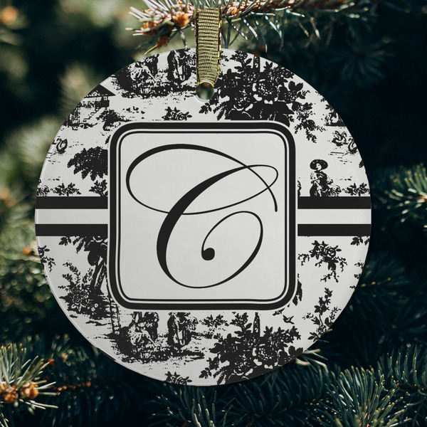 Toile Frosted Glass Ornament - Round (Lifestyle)